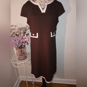 Women's Lilly Pulitzer Brown With Cream Trim A~Line Retro Style Dress Size 14